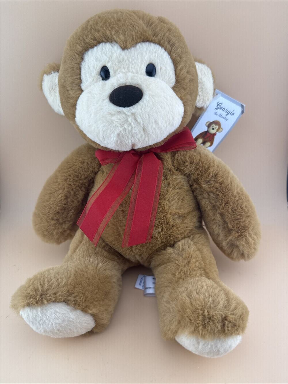 Georgie Aurora World Plush Monkey Brown with Red Bow 12" Very Soft With Tags